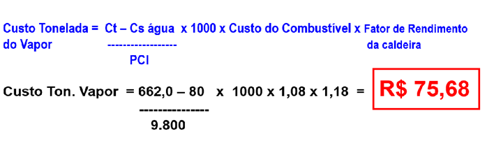 Cálculo do custo de sistema de vapor: